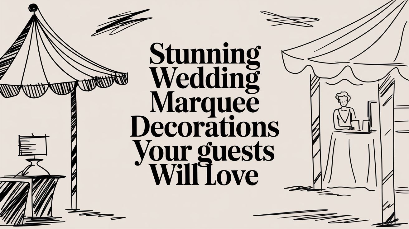 Stunning wedding marquee decorations with text highlighting 'Your Guests Will Love', featuring two illustrated marquees and a decorative lamp, emphasizing event styling and design inspiration.