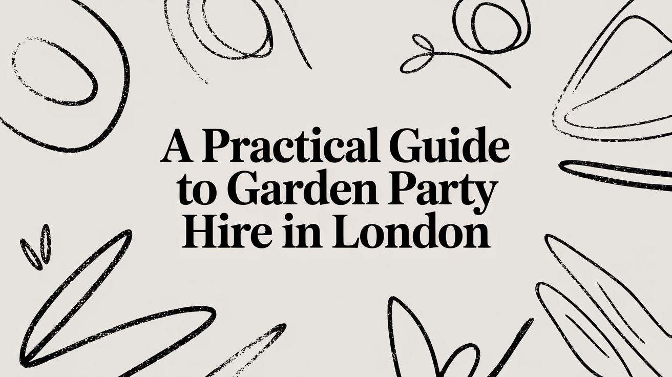 A Practical Guide to Garden Party Hire in London cover image with decorative lines and modern typography.
