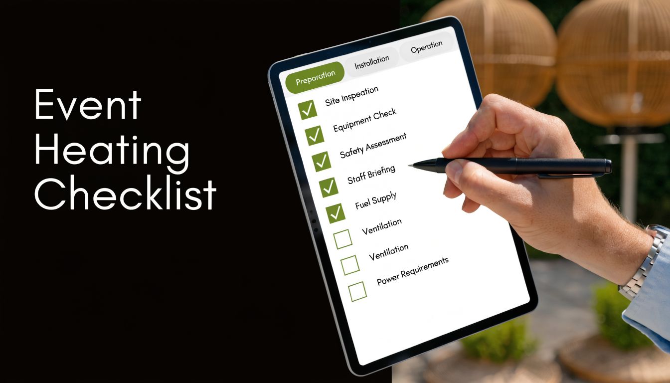 A hand using a digital pen on a tablet to fill out an event heating checklist.