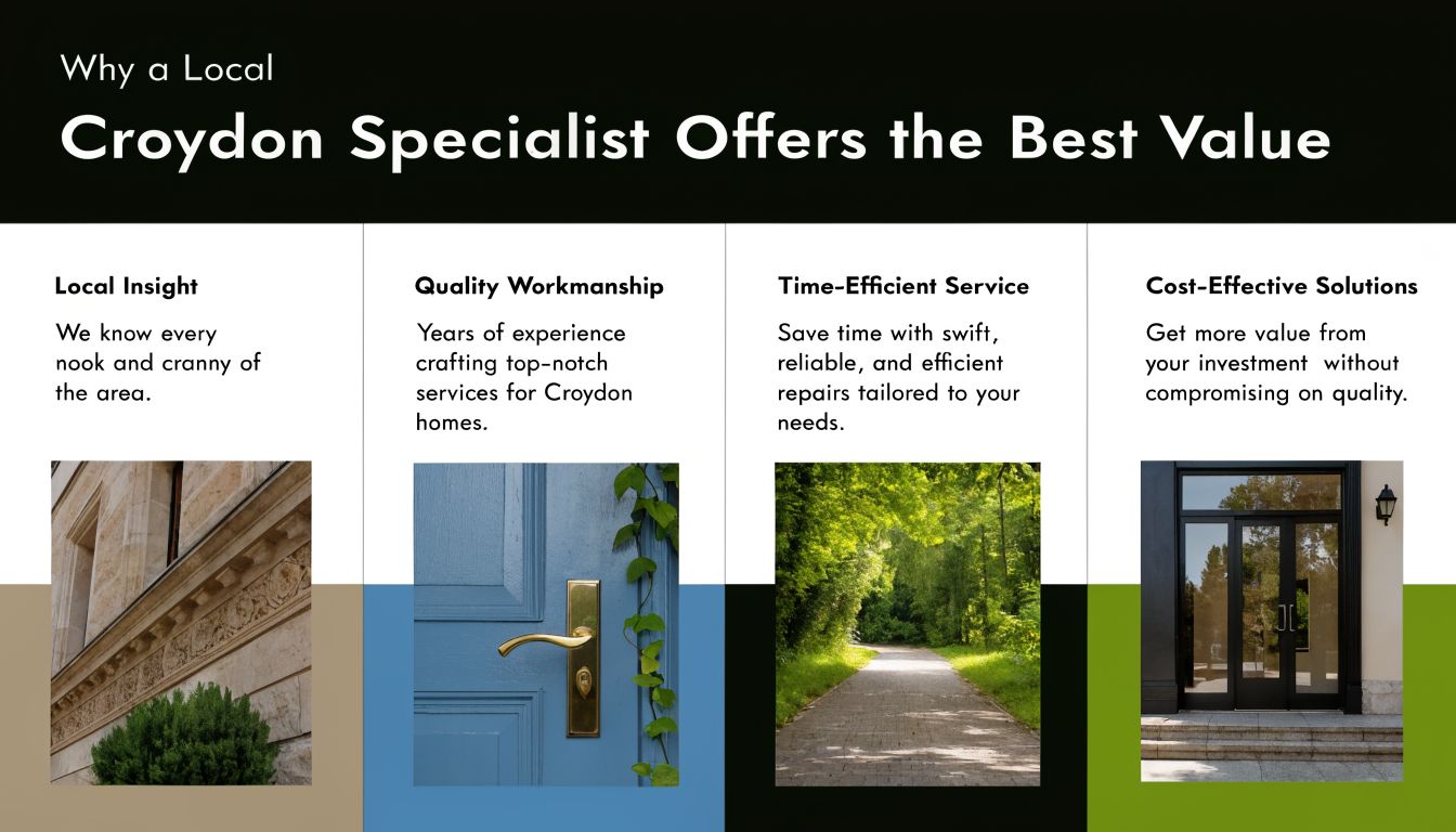 A professional infographic titled Why a Local Croydon Specialist Offers the Best Value, detailing four key benefits.