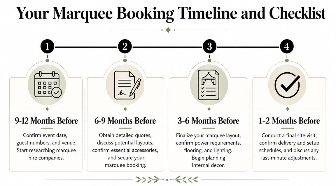 A four-step checklist outlining the timeline for booking a marquee for an upcoming event or wedding.